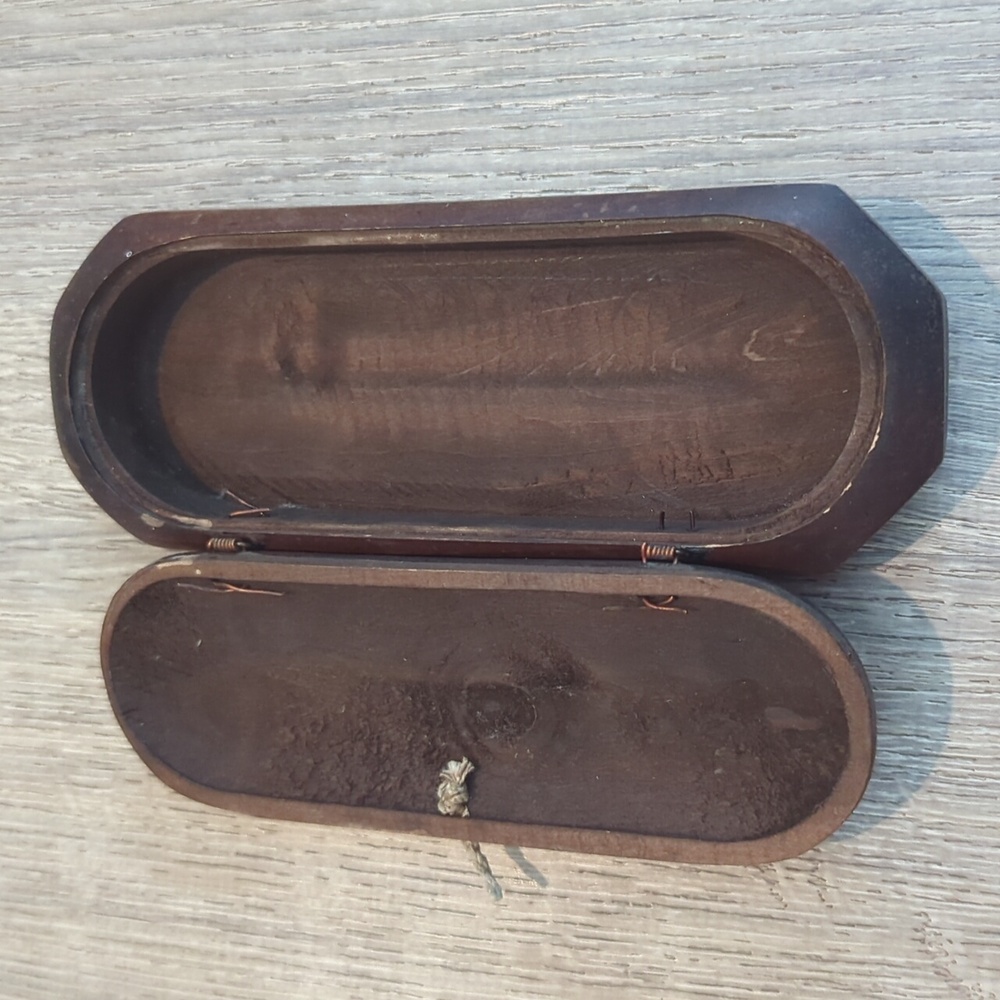 Vintage Antique Asian Hand Carved Bone Inlay Wooden Eyeglass Case Trinket box - Picture 8 of 10